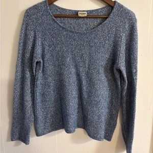 Baldwin Women's Cashmere and Linen Blue Marled Scoop Neck Sweater